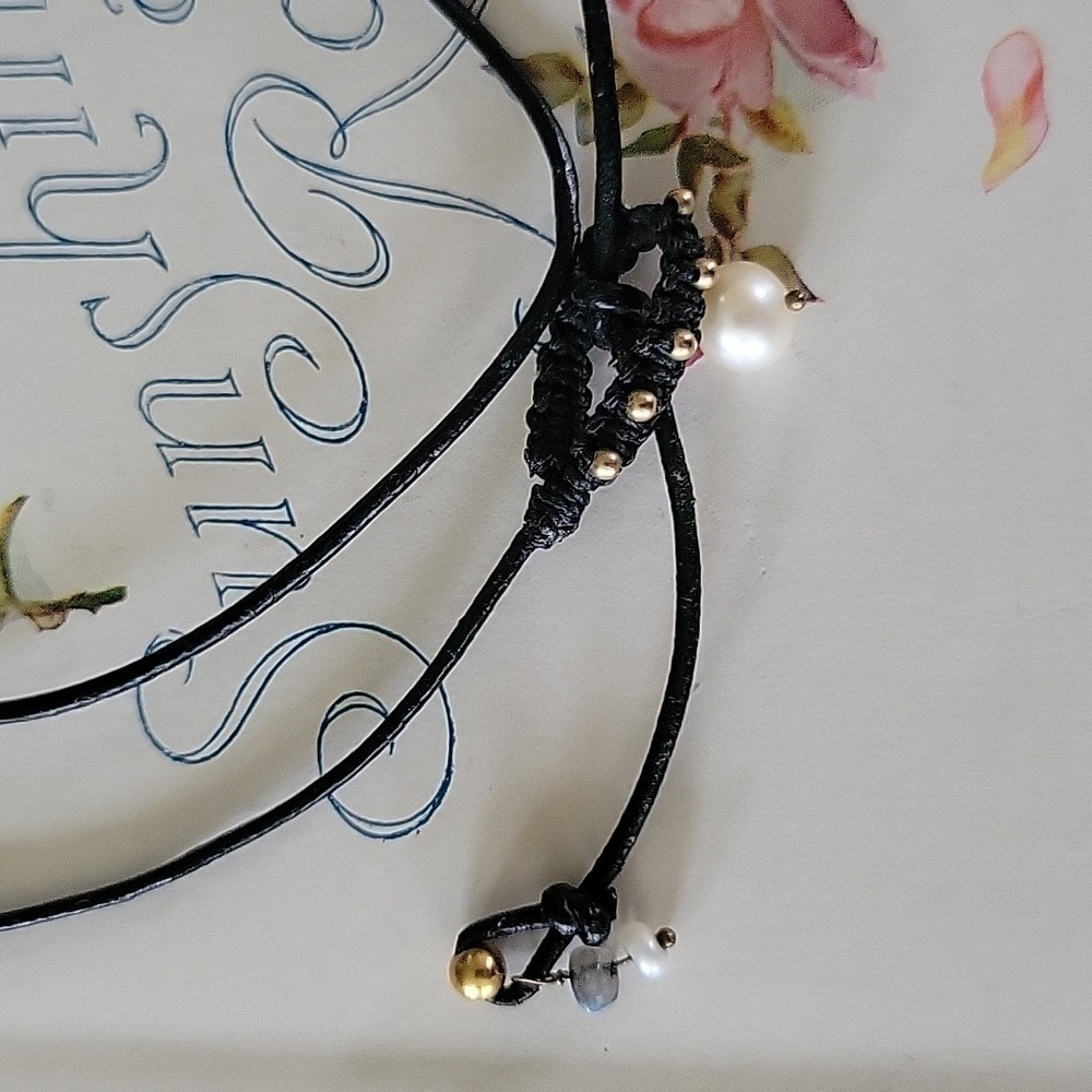 Handcrafted Natural Pearl and Real Ruby Leather Lariat Necklace - Picture 13 of 13